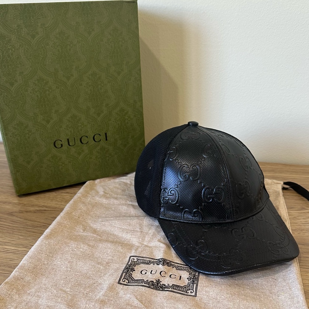 Authentic Gucci GG Leather Mesh Baseball Hat
